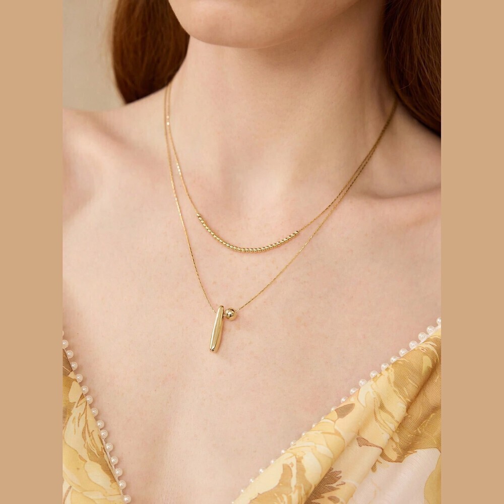 Gold Layered Embellished Chain Ball and Teardrop Pendant Necklace